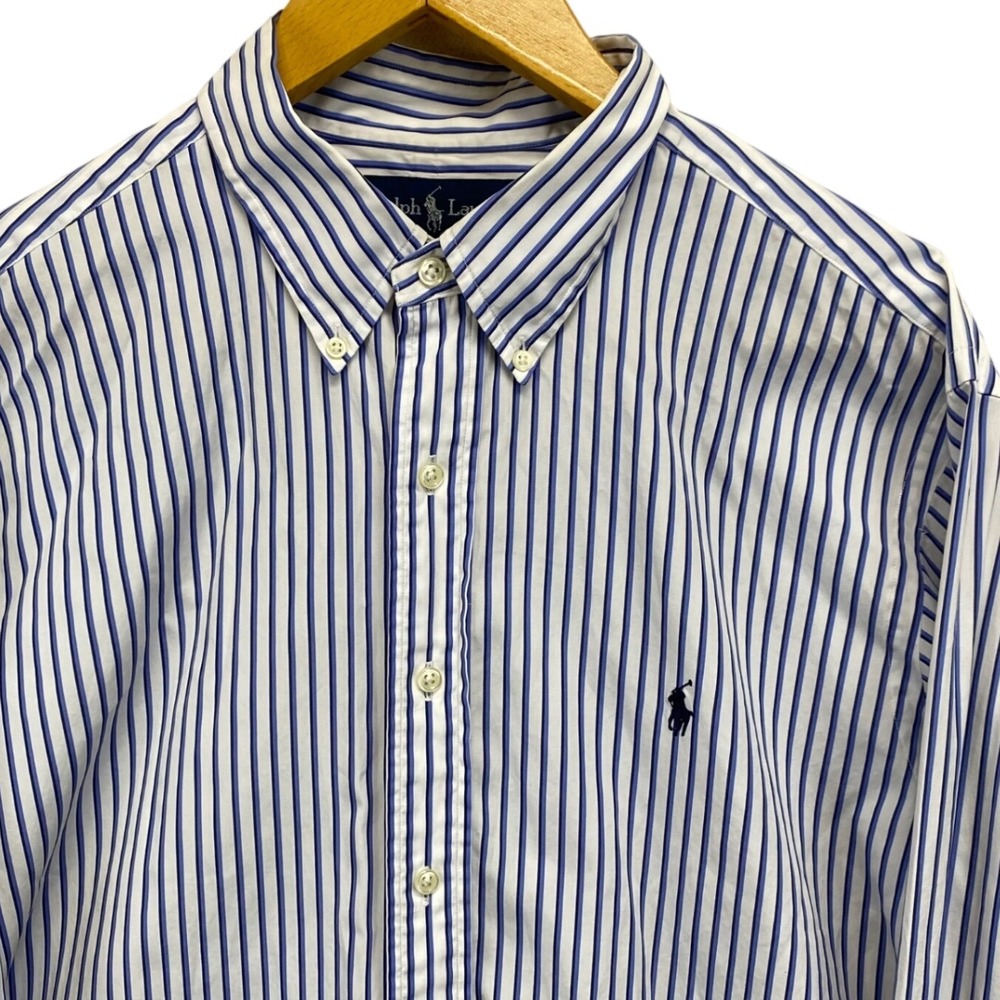 Ralph Lauren Men Classic Fit Striped Button Down Shirt‎ Blue White Long Sleeve